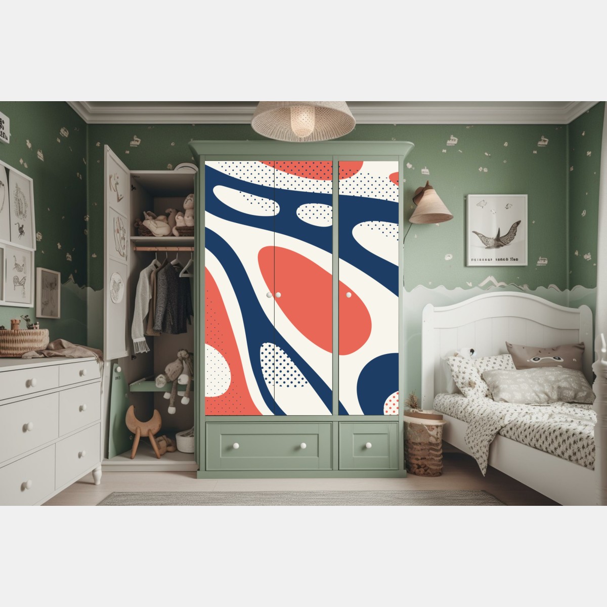 Schrankaufkleber retro korallenrot und marineblau abstraktes muster – Wallnifity® Schrankaufkleber retro korallenrot und marineblau abstraktes muster – Wallnifity®