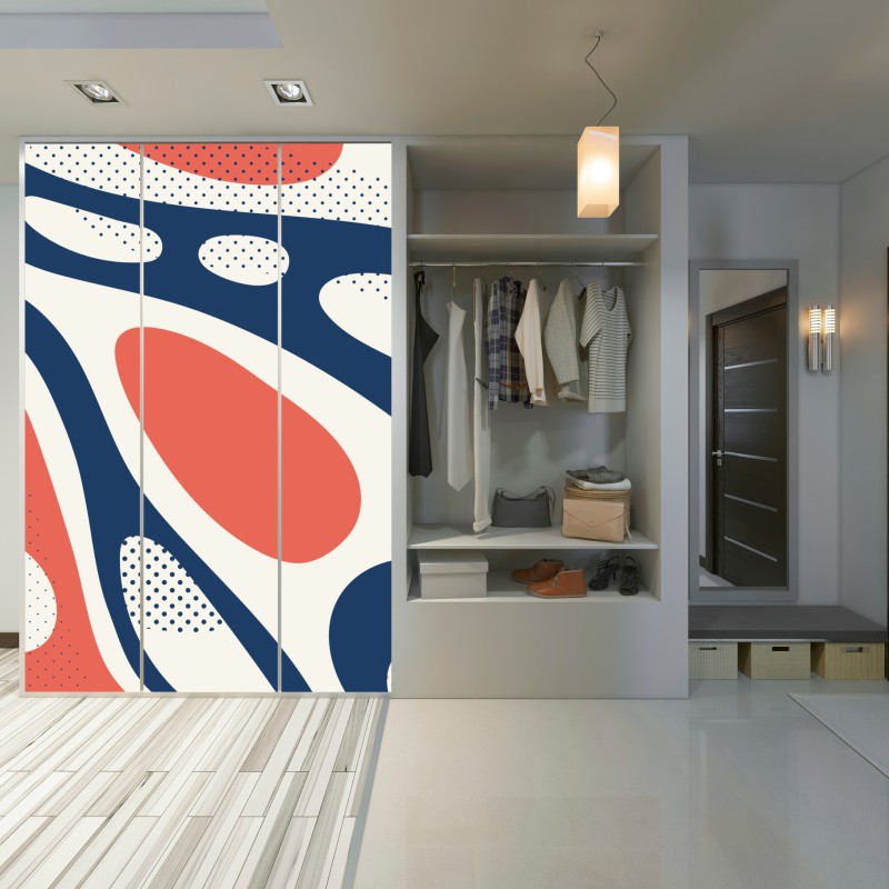 Schrankaufkleber retro korallenrot und marineblau abstraktes muster – Wallnifity® Schrankaufkleber retro korallenrot und marineblau abstraktes muster – Wallnifity®