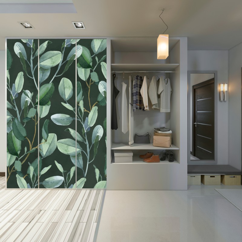 Schrankaufkleber aquarell eukalyptusblätter muster auf dunkelgrünem hintergrund – Wallnifity® Schrankaufkleber aquarell eukalyptusblätter muster auf dunkelgrünem hintergrund – Wallnifity®