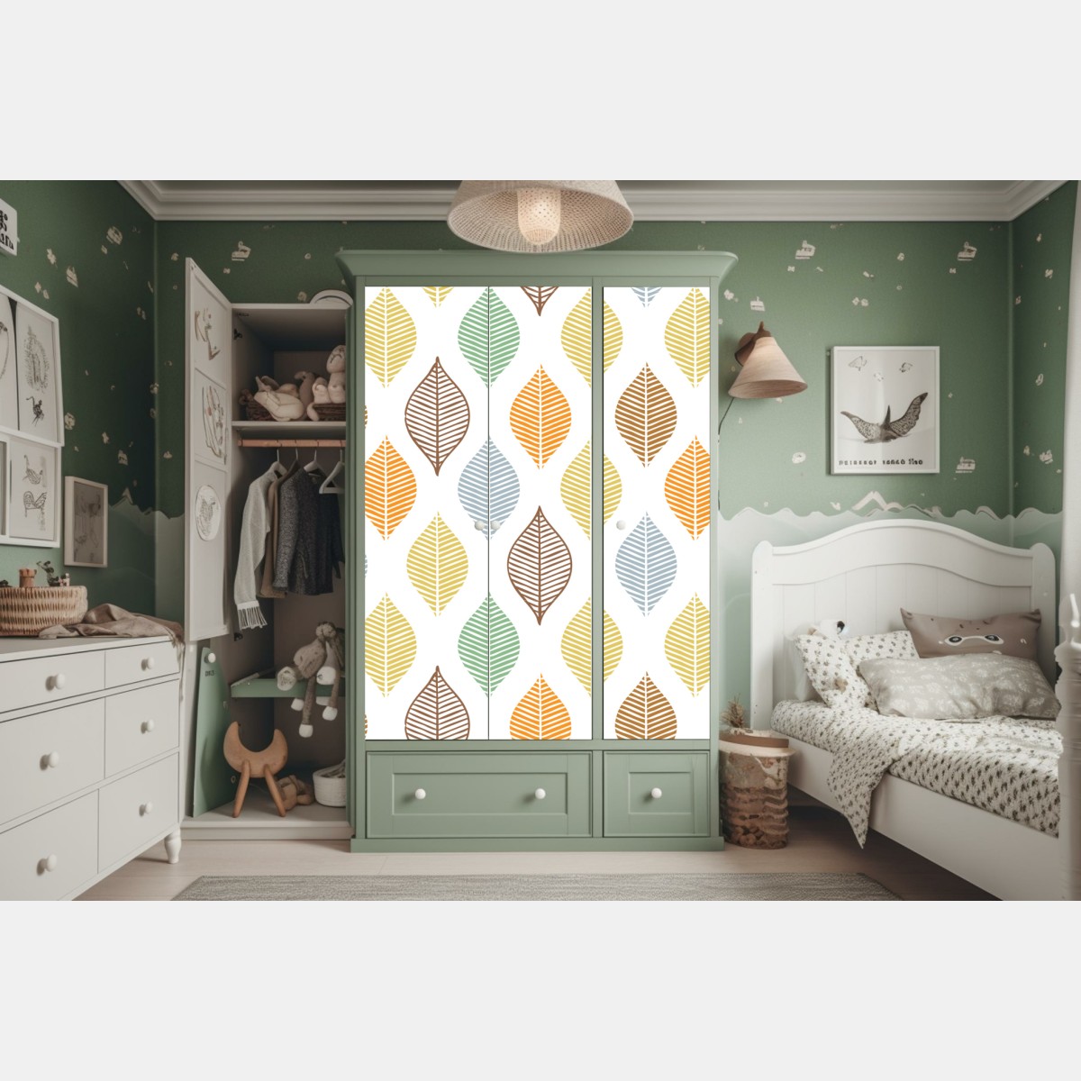 Schrankaufkleber pastelliges blättermuster für die wand – Wallnifity®