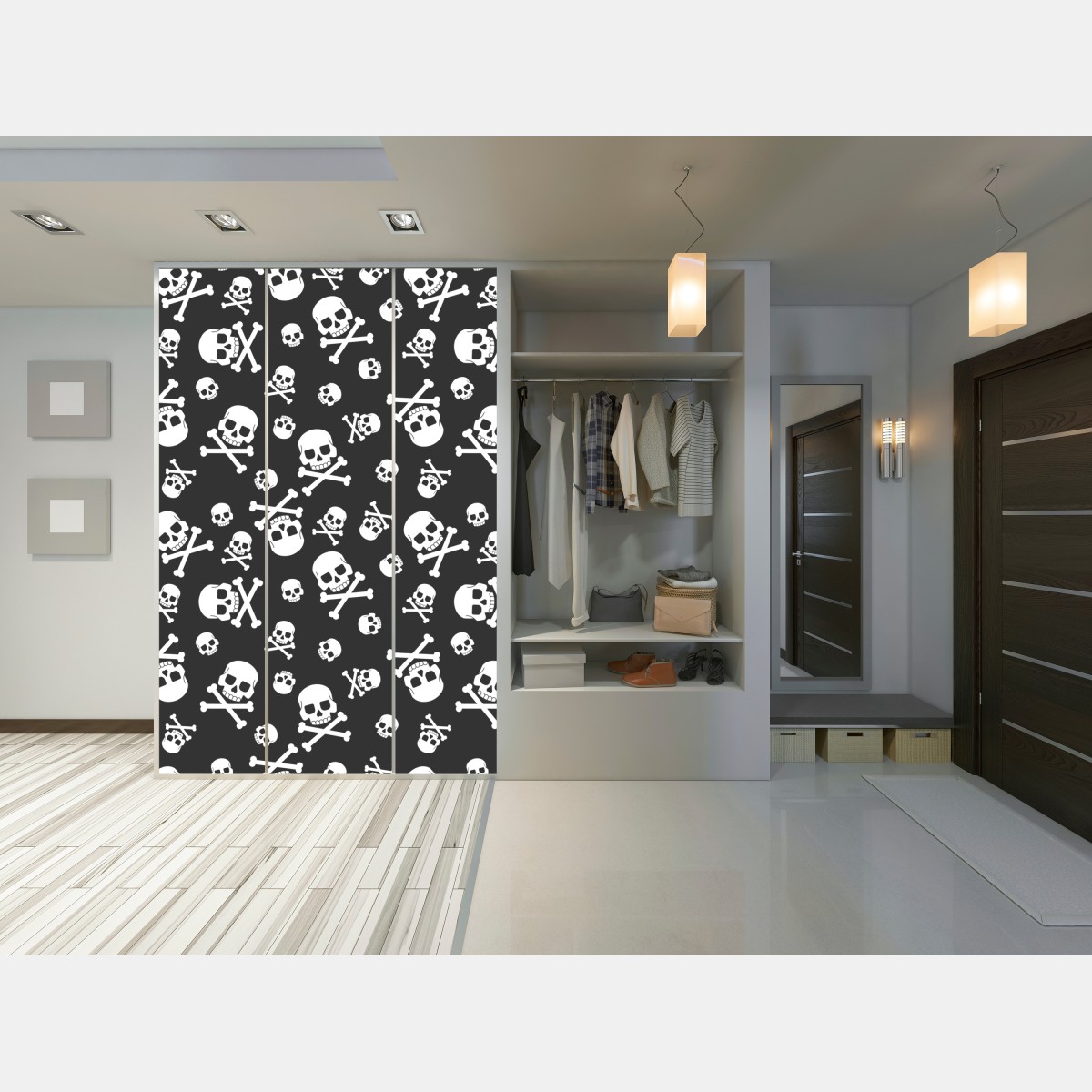Schrankaufkleber weißes totenkopf muster auf grauem hintergrund – Wallnifity® Schrankaufkleber weißes totenkopf muster auf grauem hintergrund – Wallnifity®