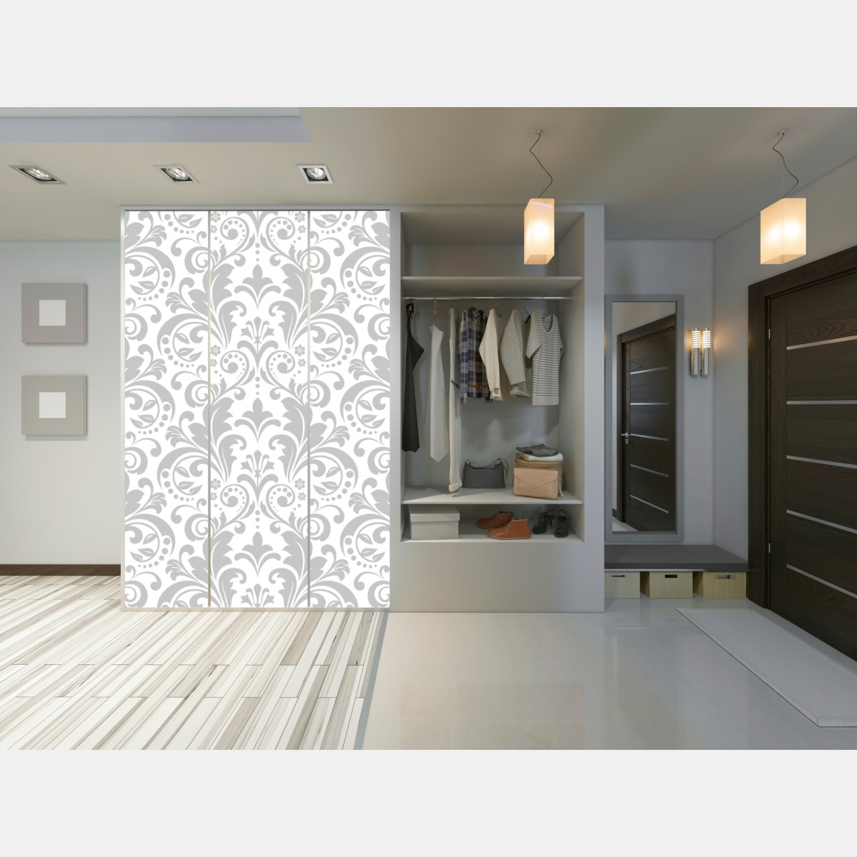 Schrankaufkleber elegantes graues damastmuster – Wallnifity® Schrankaufkleber elegantes graues damastmuster – Wallnifity®