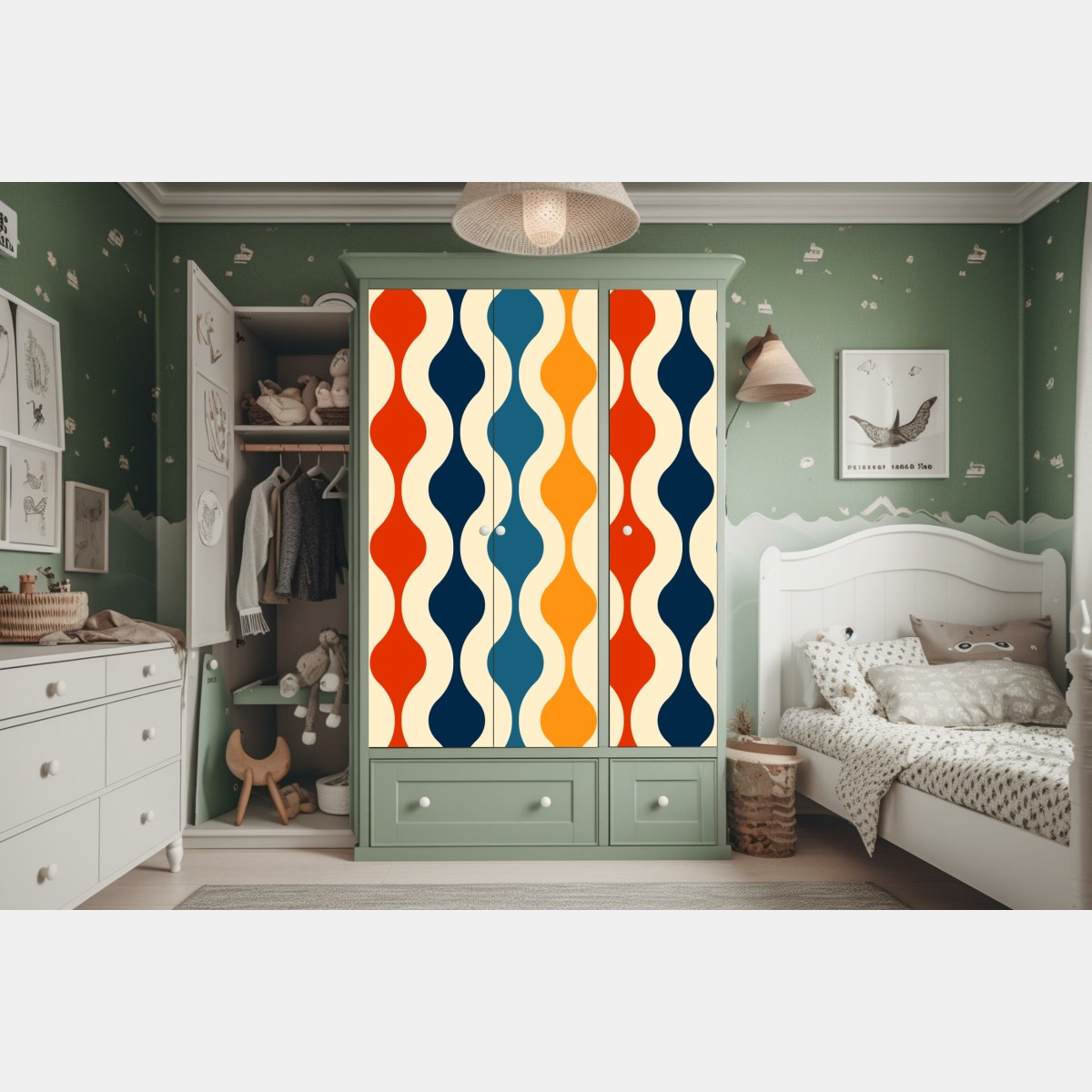 Schrankaufkleber retro welliges mid-century muster – Wallnifity®