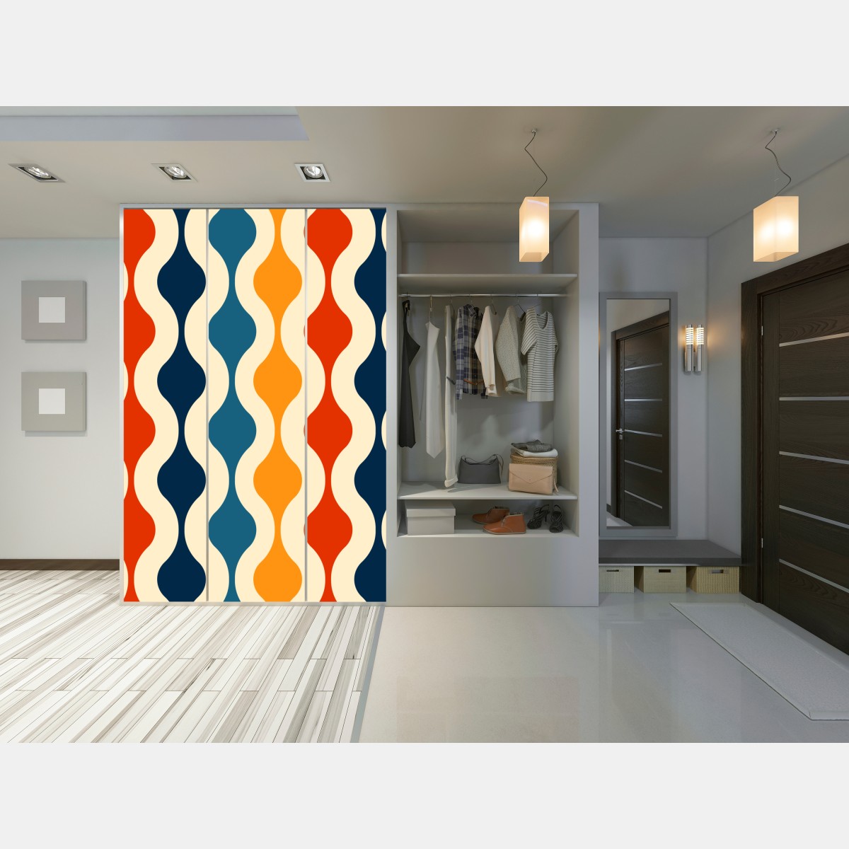 Schrankaufkleber retro welliges mid-century muster – Wallnifity®
