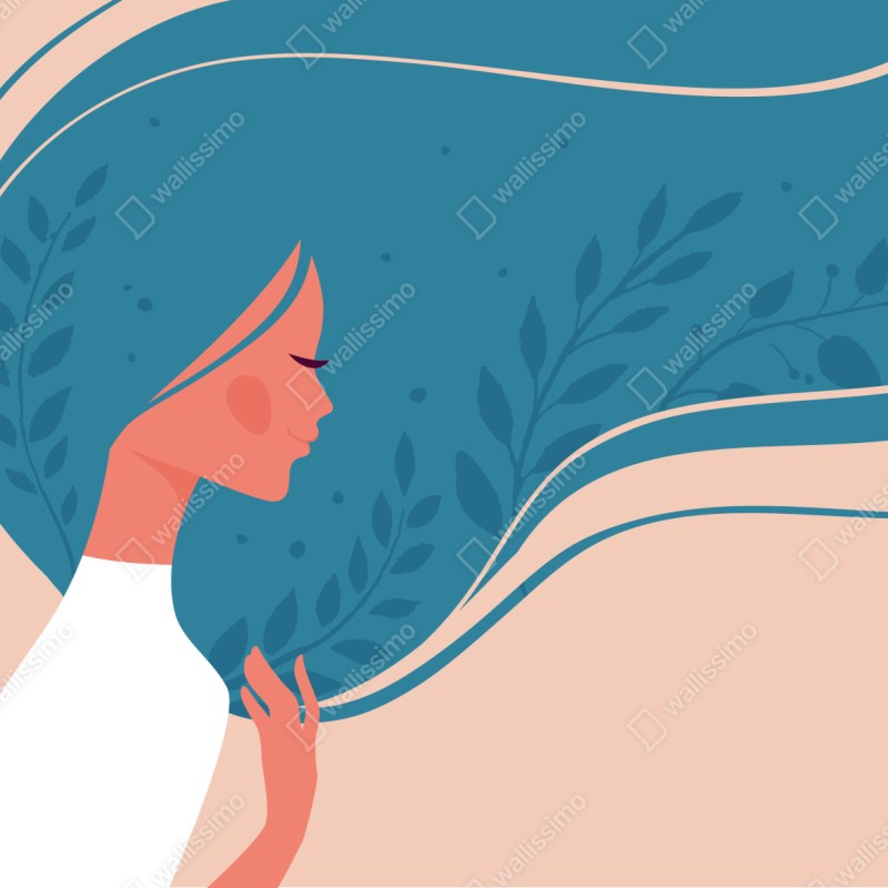 Schrankaufkleber sanftes blumiges profil mit fließendem haar – Wallnifity® Schrankaufkleber sanftes blumiges profil mit fließendem haar – Wallnifity®