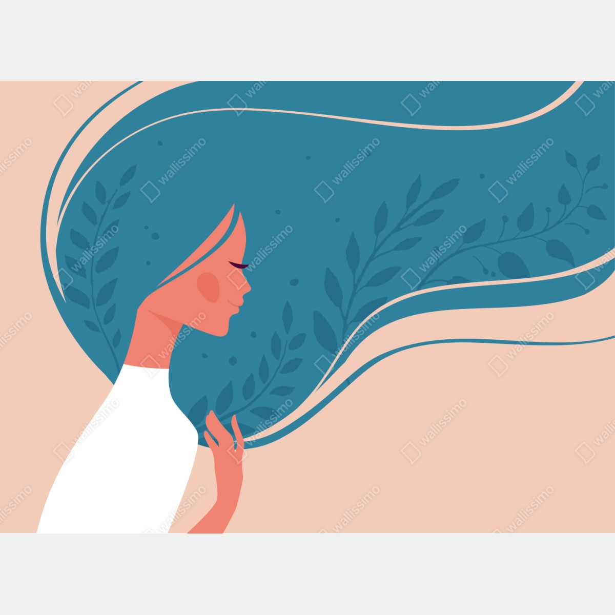 Schrankaufkleber sanftes blumiges profil mit fließendem haar – Wallnifity® Schrankaufkleber sanftes blumiges profil mit fließendem haar – Wallnifity®