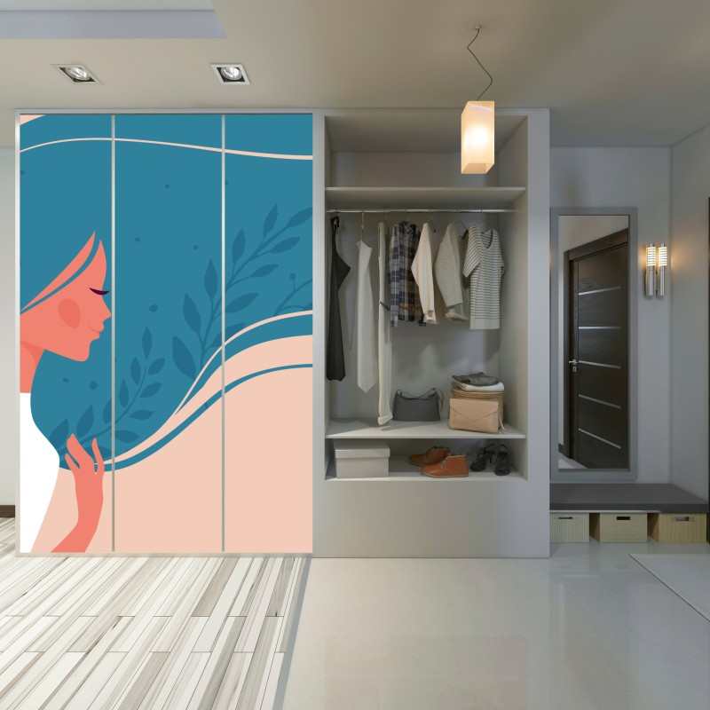 Schrankaufkleber sanftes blumiges profil mit fließendem haar – Wallnifity® Schrankaufkleber sanftes blumiges profil mit fließendem haar – Wallnifity®