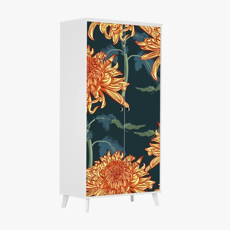 Schrankaufkleber goldene chrysantheme botanisches muster – Wallnifity® Schrankaufkleber goldene chrysantheme botanisches muster – Wallnifity®