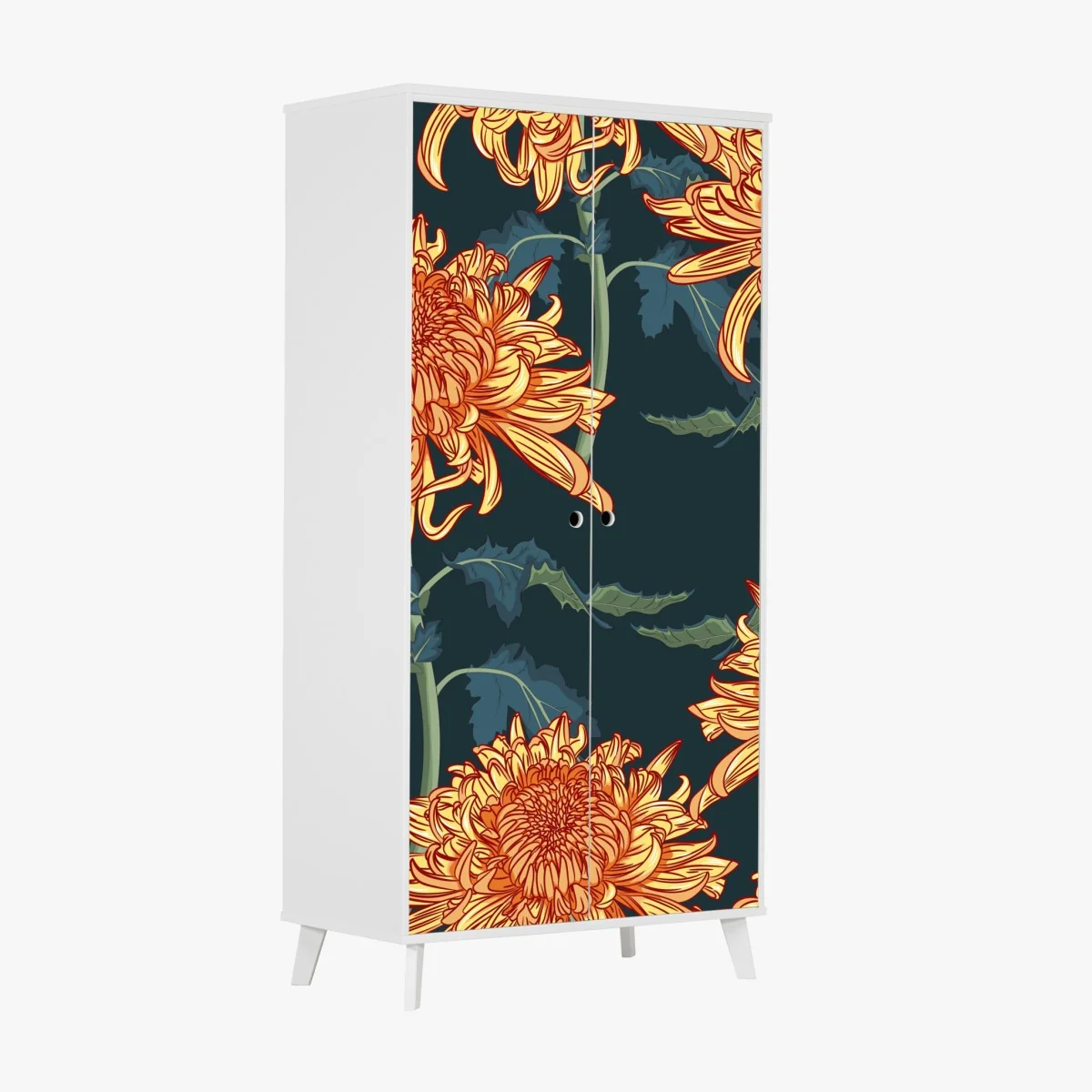 Schrankaufkleber goldene chrysantheme botanisches muster – Wallnifity® Schrankaufkleber goldene chrysantheme botanisches muster – Wallnifity®