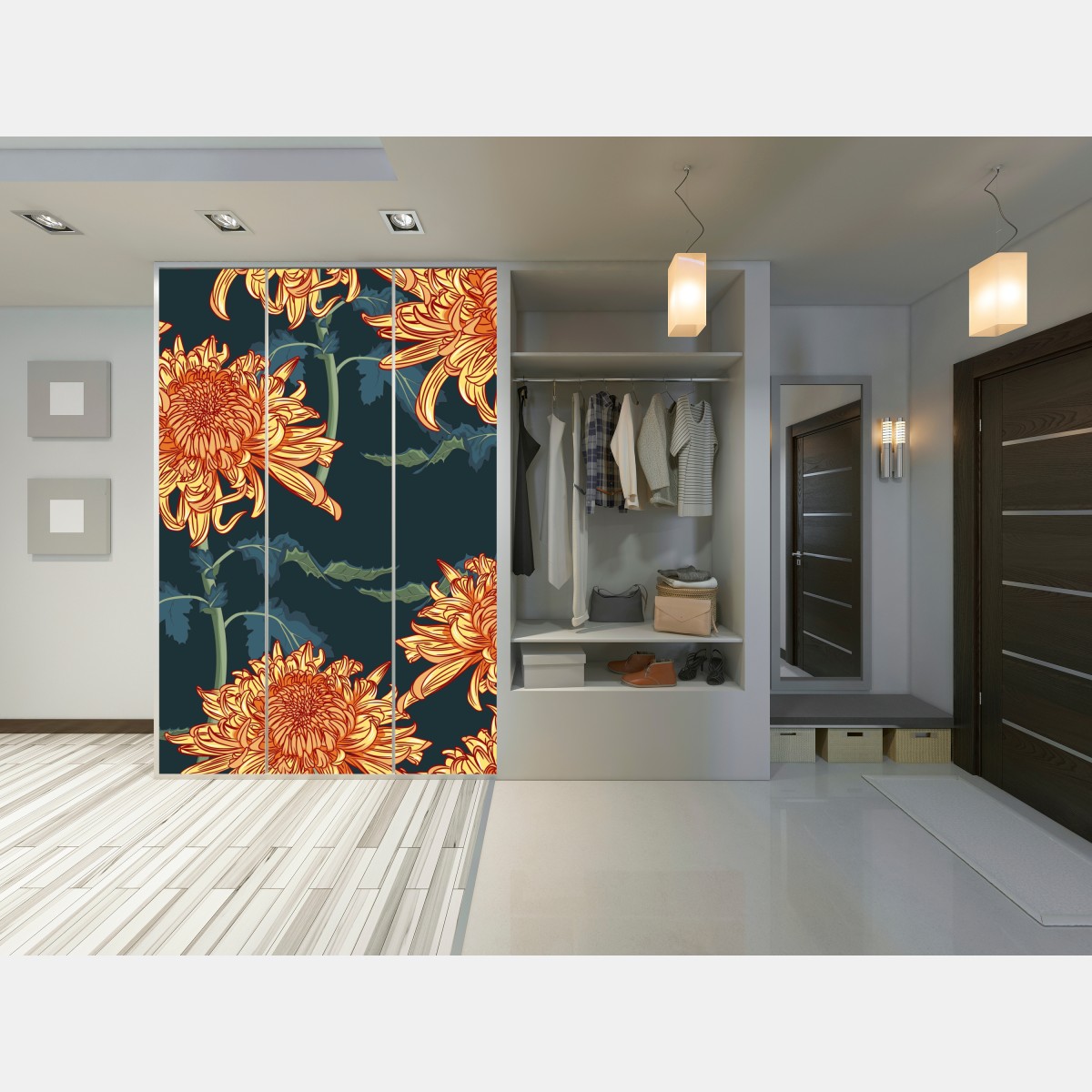 Schrankaufkleber goldene chrysantheme botanisches muster – Wallnifity® Schrankaufkleber goldene chrysantheme botanisches muster – Wallnifity®