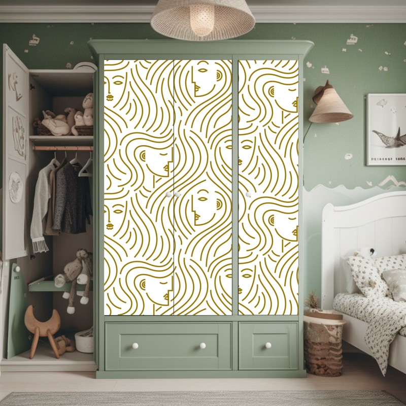 Schrankaufkleber abstrakte klassische maske in türkis und rosa – Wallnifity®