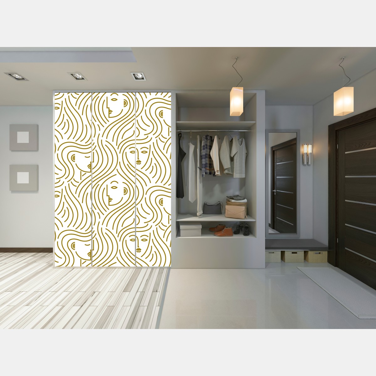 Schrankaufkleber goldene fließende gesichter nahtloses muster – Wallnifity® Schrankaufkleber goldene fließende gesichter nahtloses muster – Wallnifity®