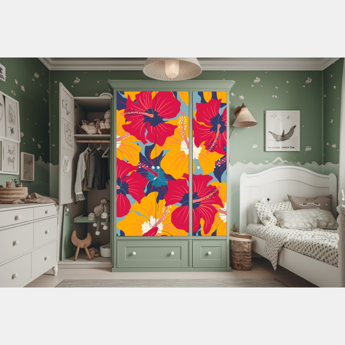 Schrankaufkleber lebhaftes hibiskusmuster – Wallnifity® Schrankaufkleber lebhaftes hibiskusmuster – Wallnifity®