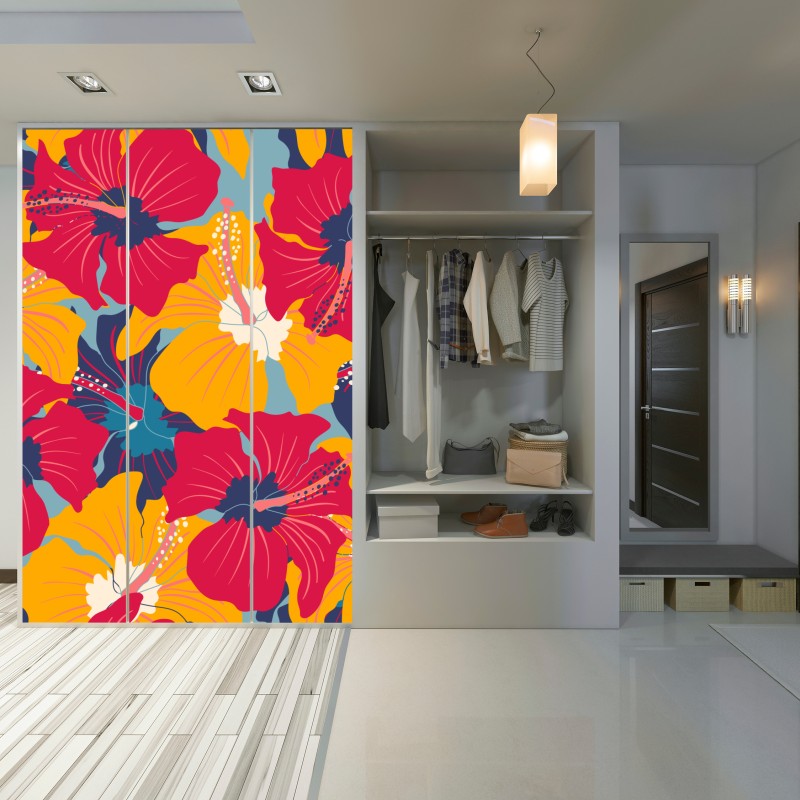 Schrankaufkleber lebhaftes hibiskusmuster – Wallnifity® Schrankaufkleber lebhaftes hibiskusmuster – Wallnifity®