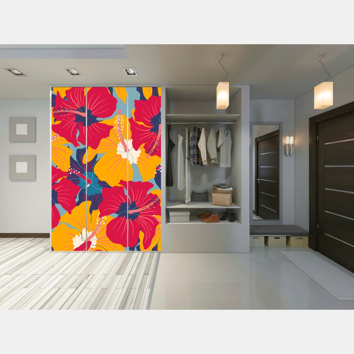 Schrankaufkleber lebhaftes hibiskusmuster – Wallnifity® Schrankaufkleber lebhaftes hibiskusmuster – Wallnifity®