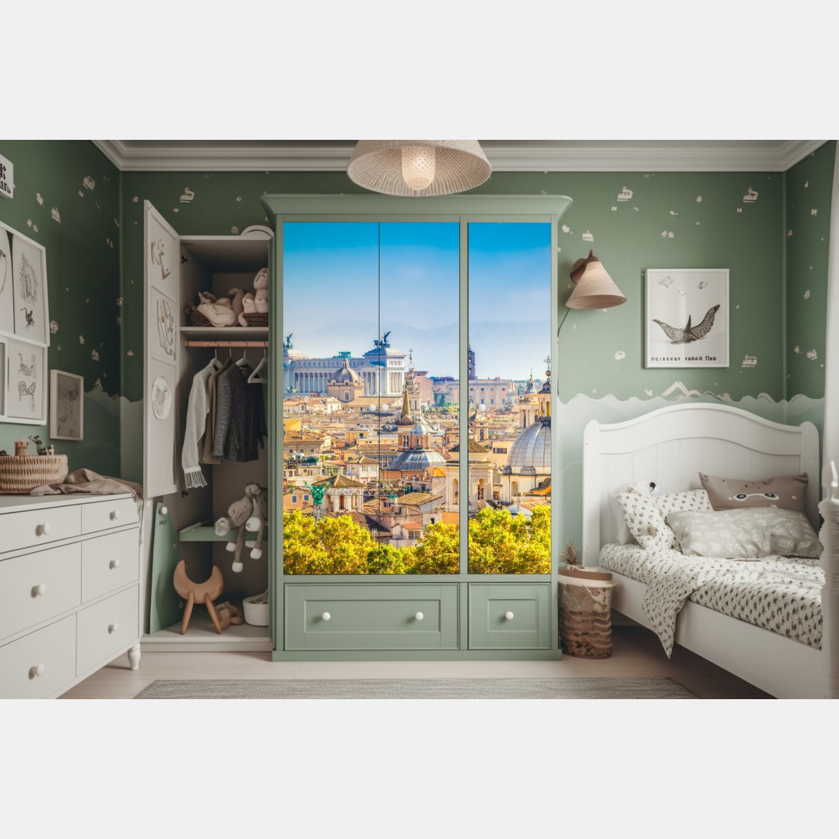 Schrankaufkleber sonnige skyline von Rom mit kuppeln – Wallnifity® Schrankaufkleber sonnige skyline von Rom mit kuppeln – Wallnifity®