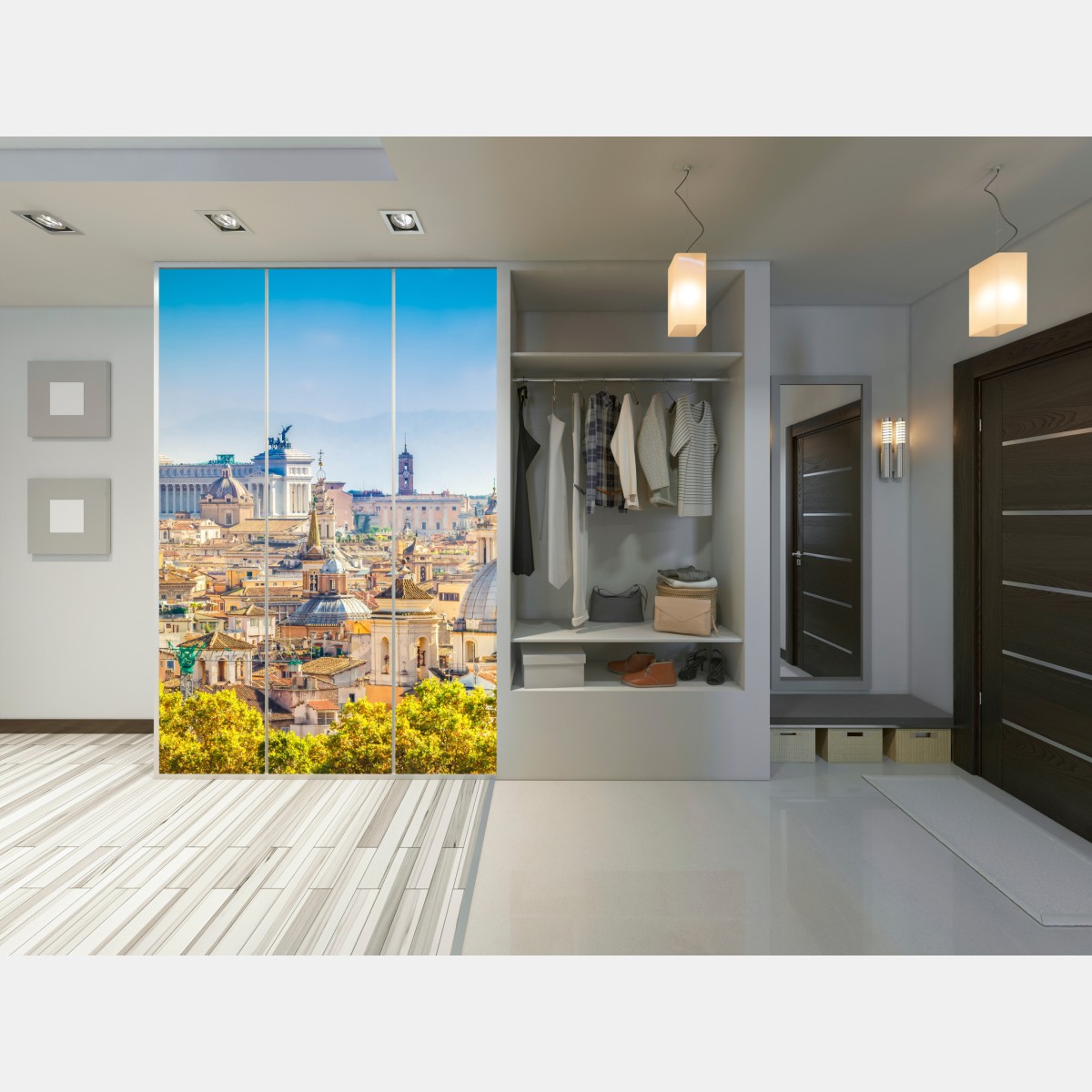 Schrankaufkleber sonnige skyline von Rom mit kuppeln – Wallnifity® Schrankaufkleber sonnige skyline von Rom mit kuppeln – Wallnifity®