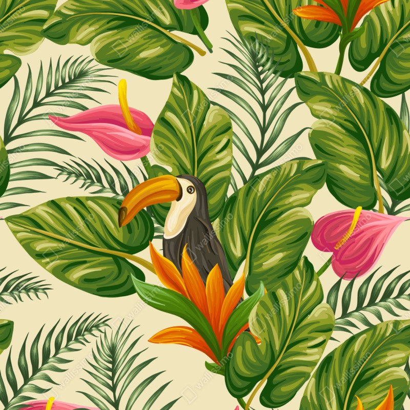 Schrankaufkleber tropisches botanisches muster mit tukan – Wallnifity® Schrankaufkleber tropisches botanisches muster mit tukan – Wallnifity®