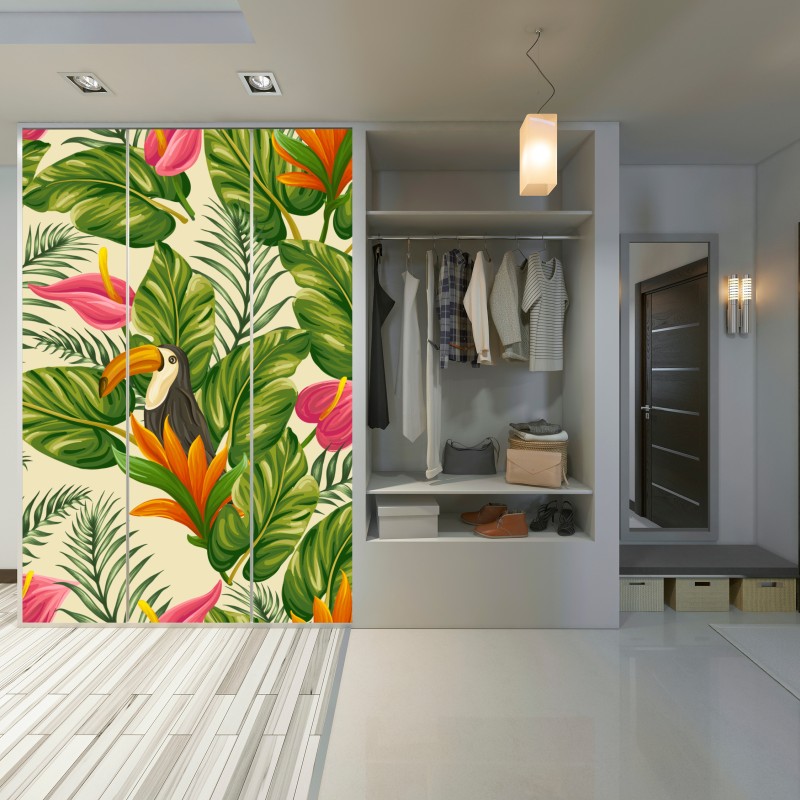Schrankaufkleber tropisches botanisches muster mit tukan – Wallnifity® Schrankaufkleber tropisches botanisches muster mit tukan – Wallnifity®
