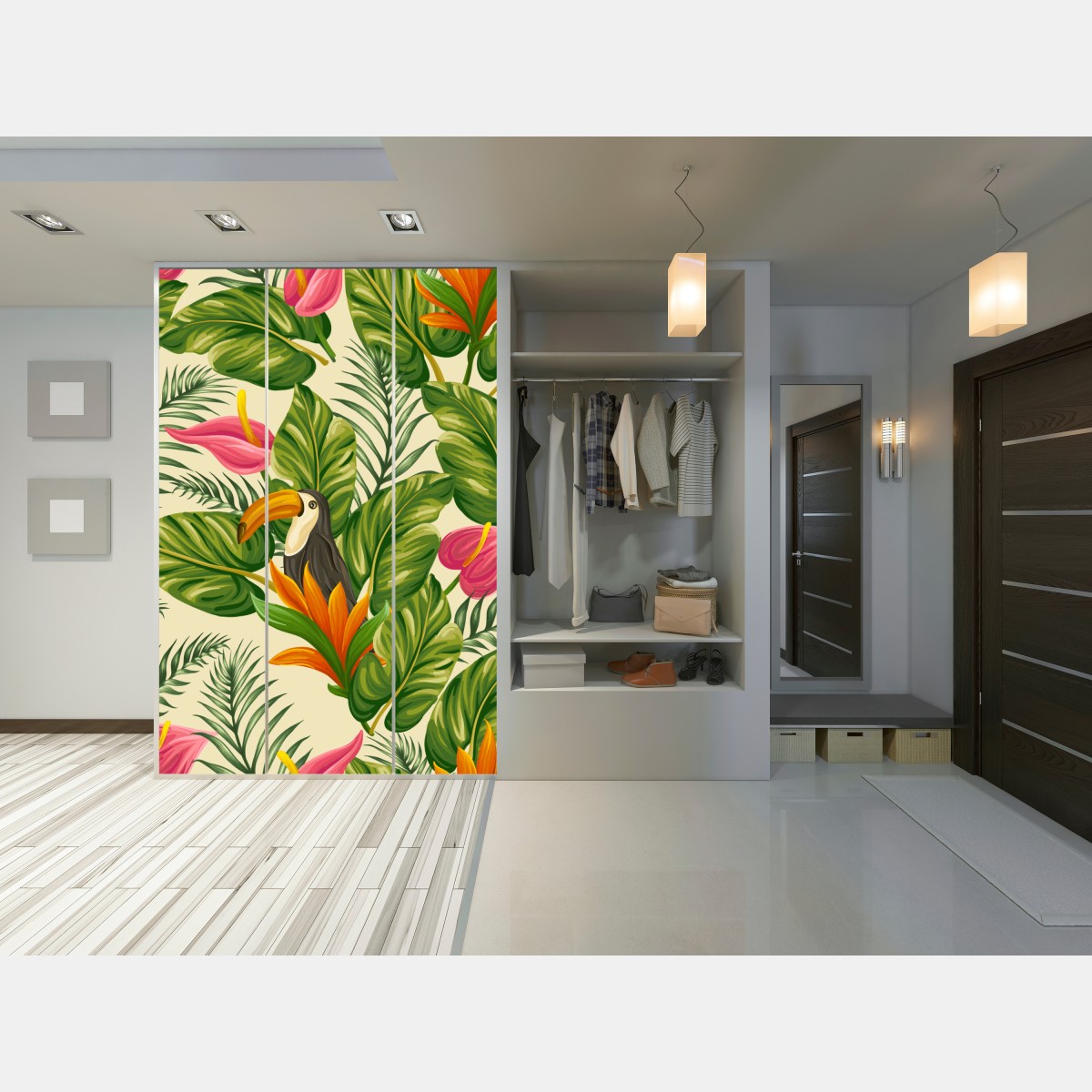 Schrankaufkleber tropisches botanisches muster mit tukan – Wallnifity® Schrankaufkleber tropisches botanisches muster mit tukan – Wallnifity®