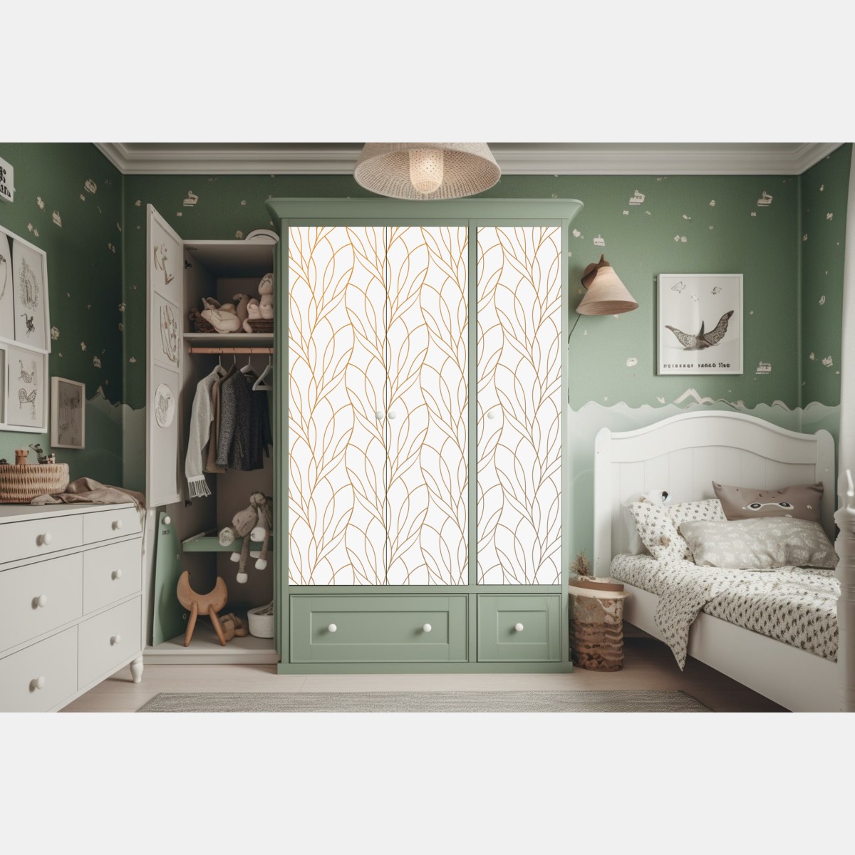 Schrankaufkleber goldenes blattmuster auf weißem hintergrund – Wallnifity® Schrankaufkleber goldenes blattmuster auf weißem hintergrund – Wallnifity®