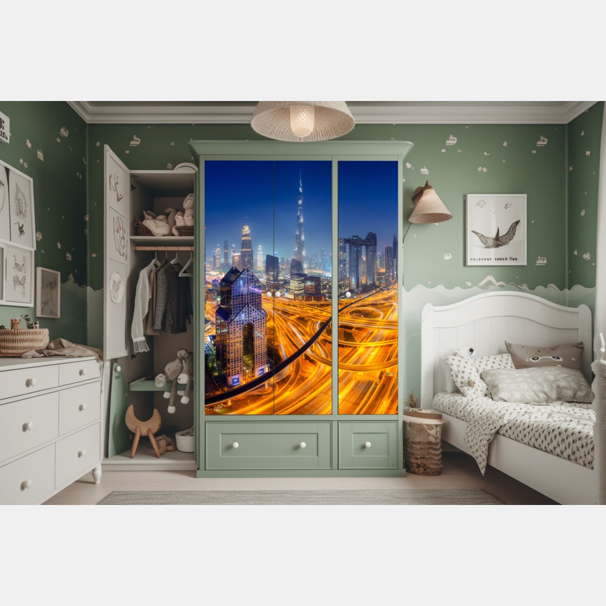 Schrankaufkleber panorama der nächtlichen skyline von Dubai – Wallnifity® Schrankaufkleber panorama der nächtlichen skyline von Dubai – Wallnifity®