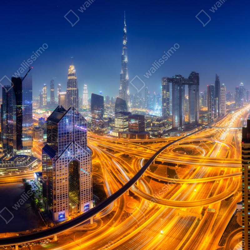 Schrankaufkleber panorama der nächtlichen skyline von Dubai – Wallnifity® Schrankaufkleber panorama der nächtlichen skyline von Dubai – Wallnifity®