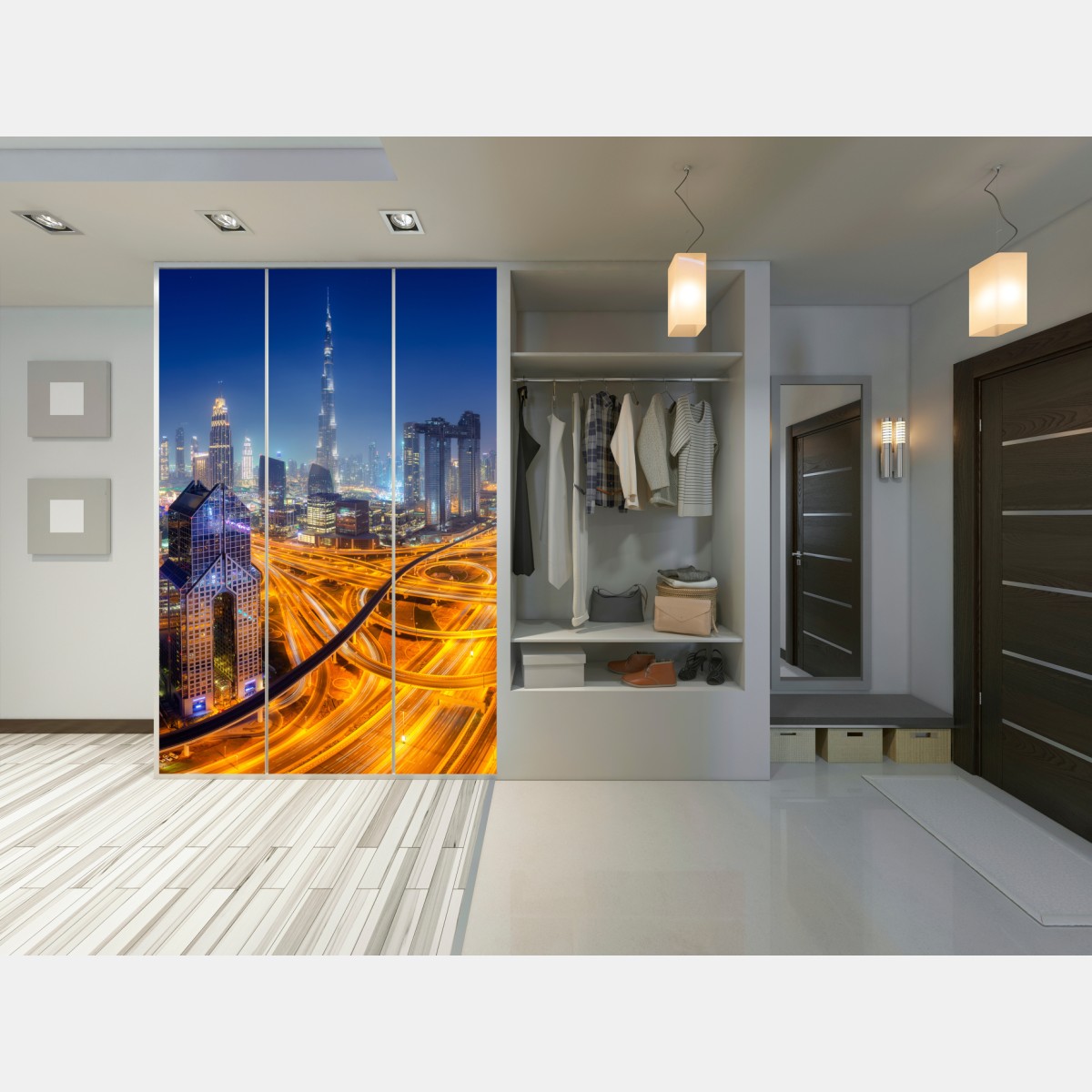 Schrankaufkleber panorama der nächtlichen skyline von Dubai – Wallnifity® Schrankaufkleber panorama der nächtlichen skyline von Dubai – Wallnifity®