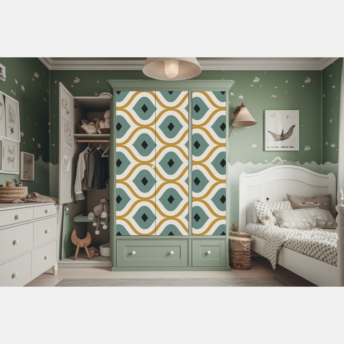 Schrankaufkleber türkis-goldenes geometrisches ornament – Wallnifity® Schrankaufkleber türkis-goldenes geometrisches ornament – Wallnifity®