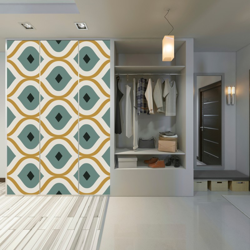 Schrankaufkleber türkis-goldenes geometrisches ornament – Wallnifity® Schrankaufkleber türkis-goldenes geometrisches ornament – Wallnifity®