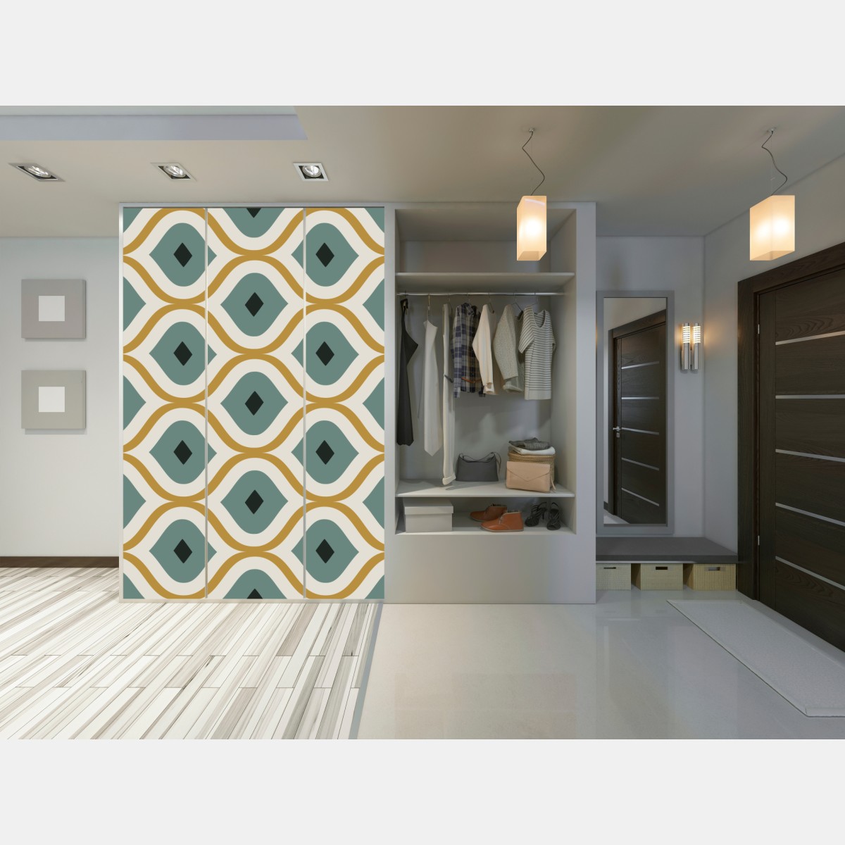 Schrankaufkleber türkis-goldenes geometrisches ornament – Wallnifity® Schrankaufkleber türkis-goldenes geometrisches ornament – Wallnifity®