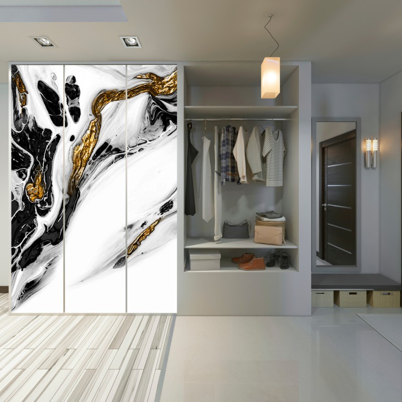 Schrankaufkleber schwarz-weiße abstraktion mit goldenen adern – Wallnifity® Schrankaufkleber schwarz-weiße abstraktion mit goldenen adern – Wallnifity®