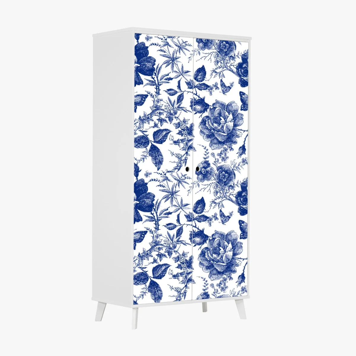 Schrankaufkleber blaues blumen toile-muster – Wallnifity® Schrankaufkleber blaues blumen toile-muster – Wallnifity®