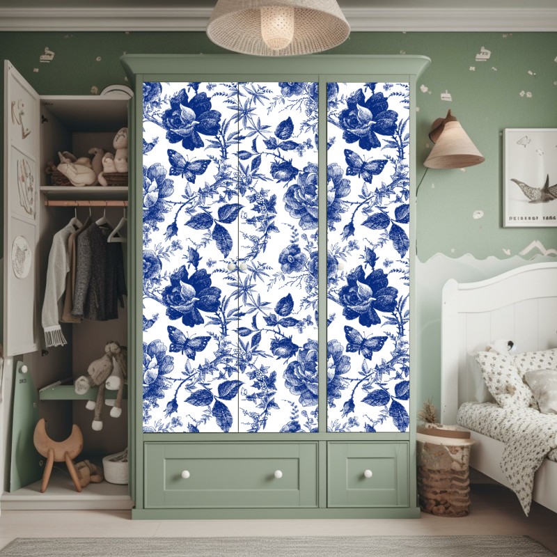 Schrankaufkleber leuchtende lila-blaue abstrakte 3d-formen – Wallnifity®