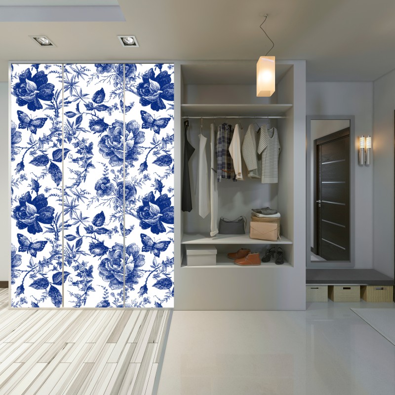 Schrankaufkleber blaues blumen toile-muster – Wallnifity® Schrankaufkleber blaues blumen toile-muster – Wallnifity®