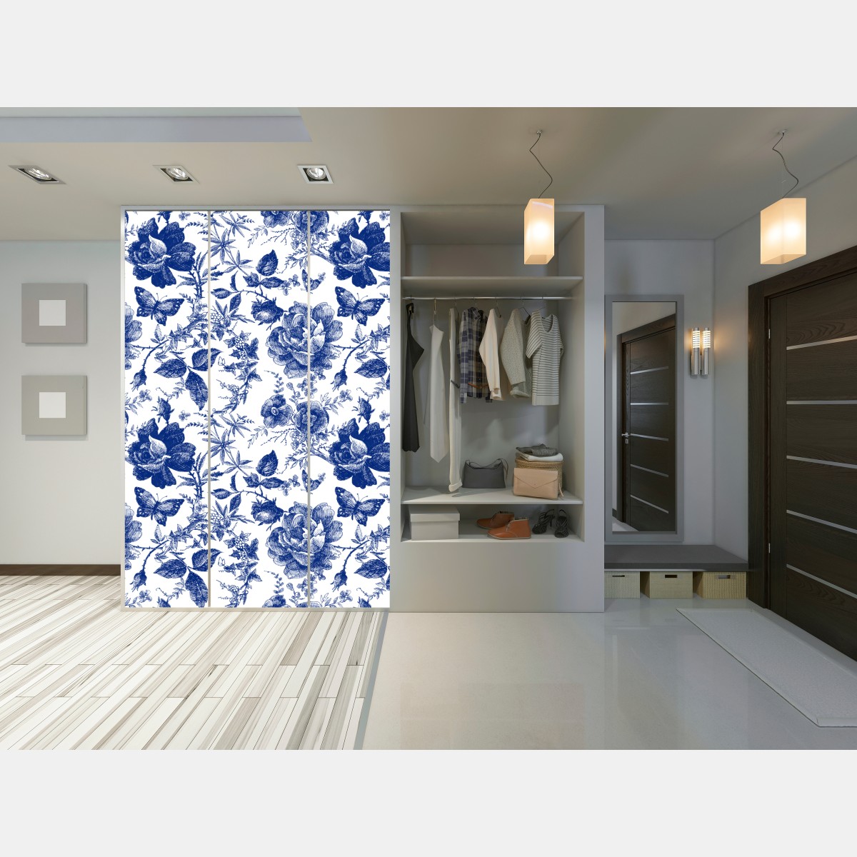 Schrankaufkleber blaues blumen toile-muster – Wallnifity® Schrankaufkleber blaues blumen toile-muster – Wallnifity®