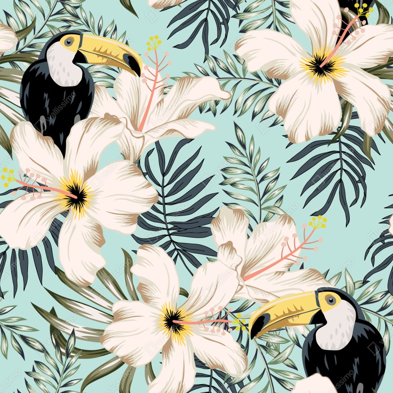 Schrankaufkleber tropisches muster mit tukan und blumen – Wallnifity® Schrankaufkleber tropisches muster mit tukan und blumen – Wallnifity®