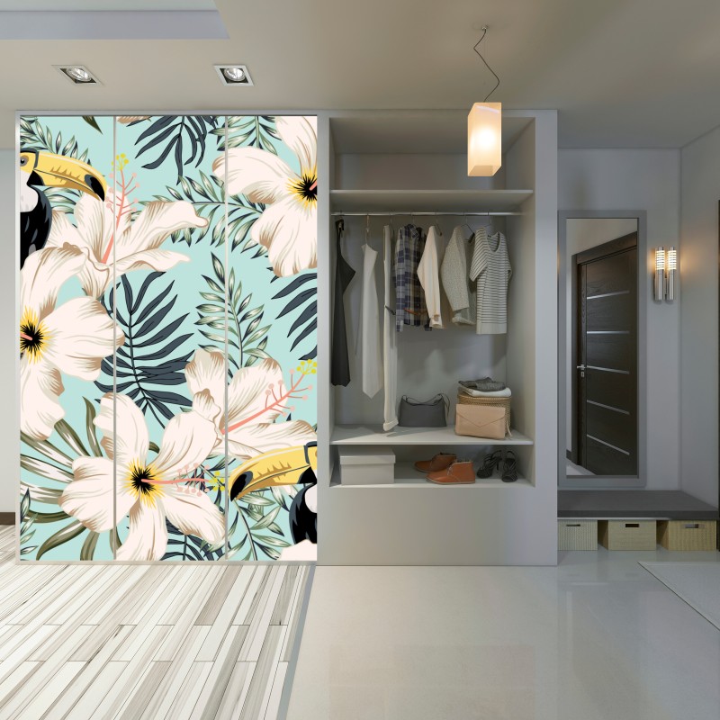 Schrankaufkleber tropisches muster mit tukan und blumen – Wallnifity® Schrankaufkleber tropisches muster mit tukan und blumen – Wallnifity®