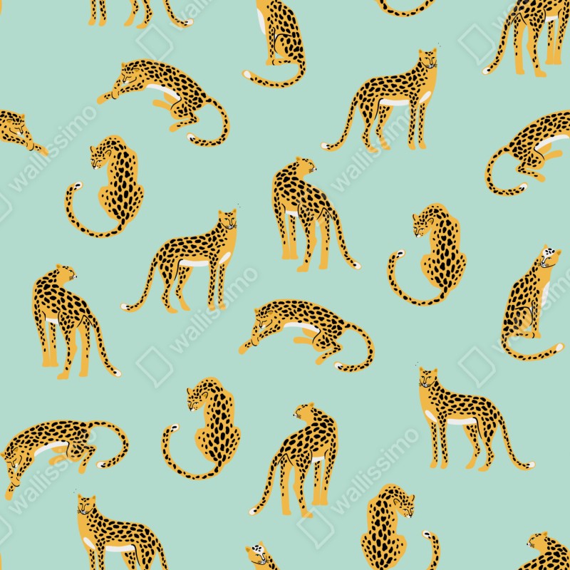 Schrankaufkleber verspieltes gepardenmuster auf türkisgrund – Wallnifity® Schrankaufkleber verspieltes gepardenmuster auf türkisgrund – Wallnifity®