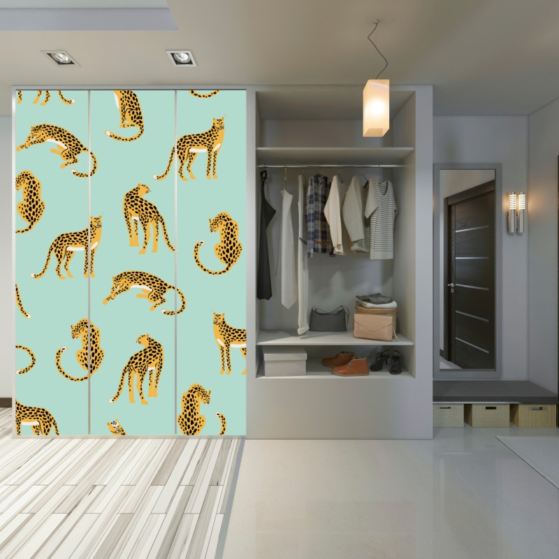 Schrankaufkleber verspieltes gepardenmuster auf türkisgrund – Wallnifity® Schrankaufkleber verspieltes gepardenmuster auf türkisgrund – Wallnifity®