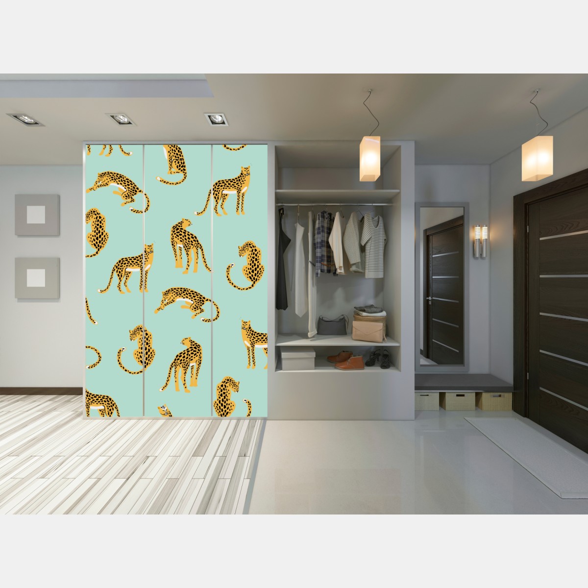 Schrankaufkleber verspieltes gepardenmuster auf türkisgrund – Wallnifity® Schrankaufkleber verspieltes gepardenmuster auf türkisgrund – Wallnifity®