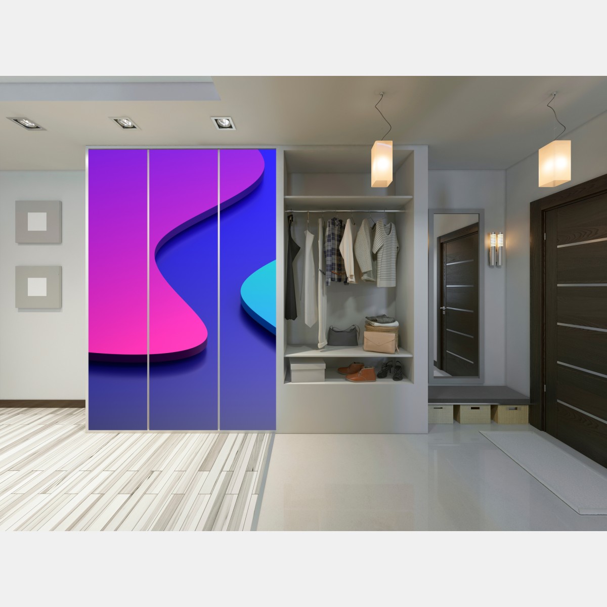 Schrankaufkleber leuchtende lila-blaue abstrakte 3d-formen – Wallnifity® Schrankaufkleber leuchtende lila-blaue abstrakte 3d-formen – Wallnifity®