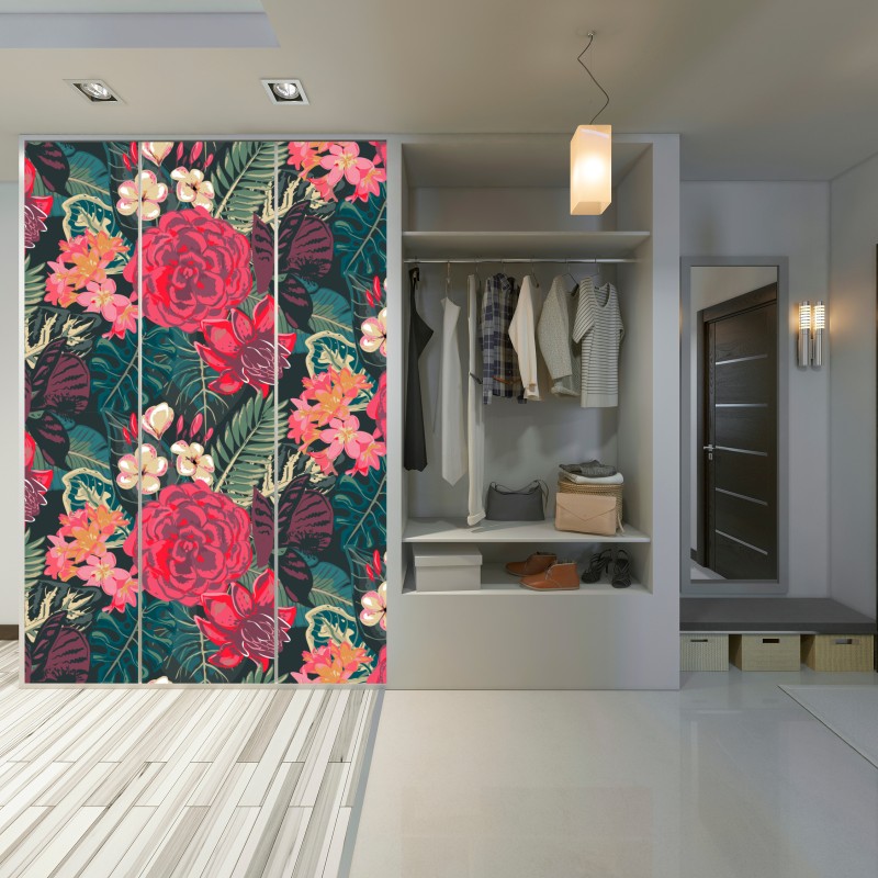 Schrankaufkleber tropisches blumenmuster in rosa und türkis – Wallnifity® Schrankaufkleber tropisches blumenmuster in rosa und türkis – Wallnifity®