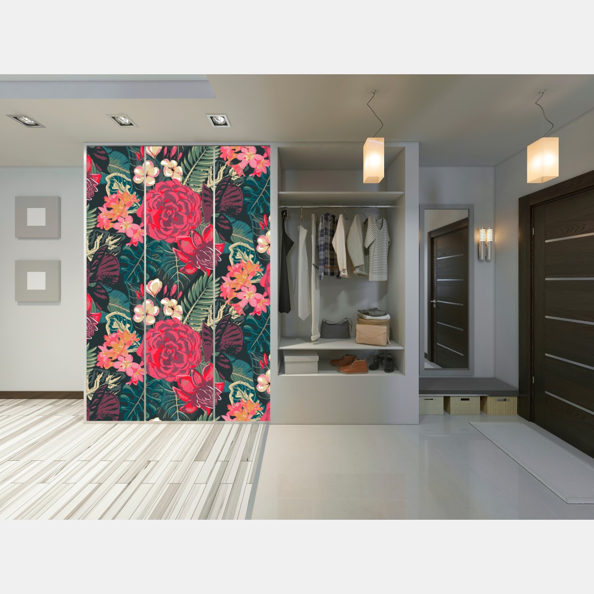 Schrankaufkleber tropisches blumenmuster in rosa und türkis – Wallnifity® Schrankaufkleber tropisches blumenmuster in rosa und türkis – Wallnifity®