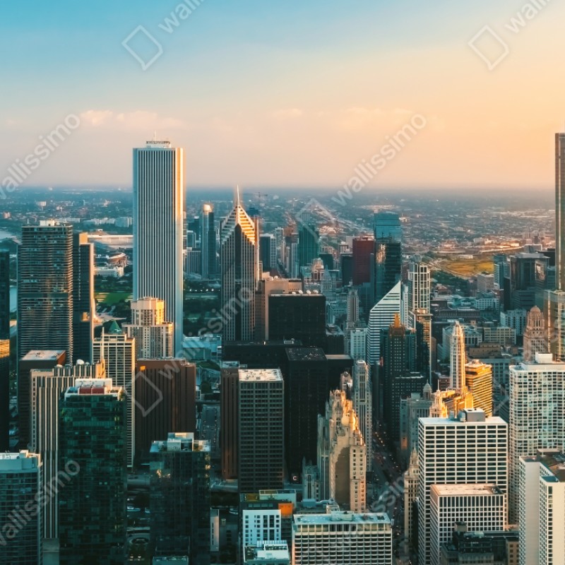 Schrankaufkleber Chicago skyline bei sonnenuntergang – Wallnifity® Schrankaufkleber Chicago skyline bei sonnenuntergang – Wallnifity®