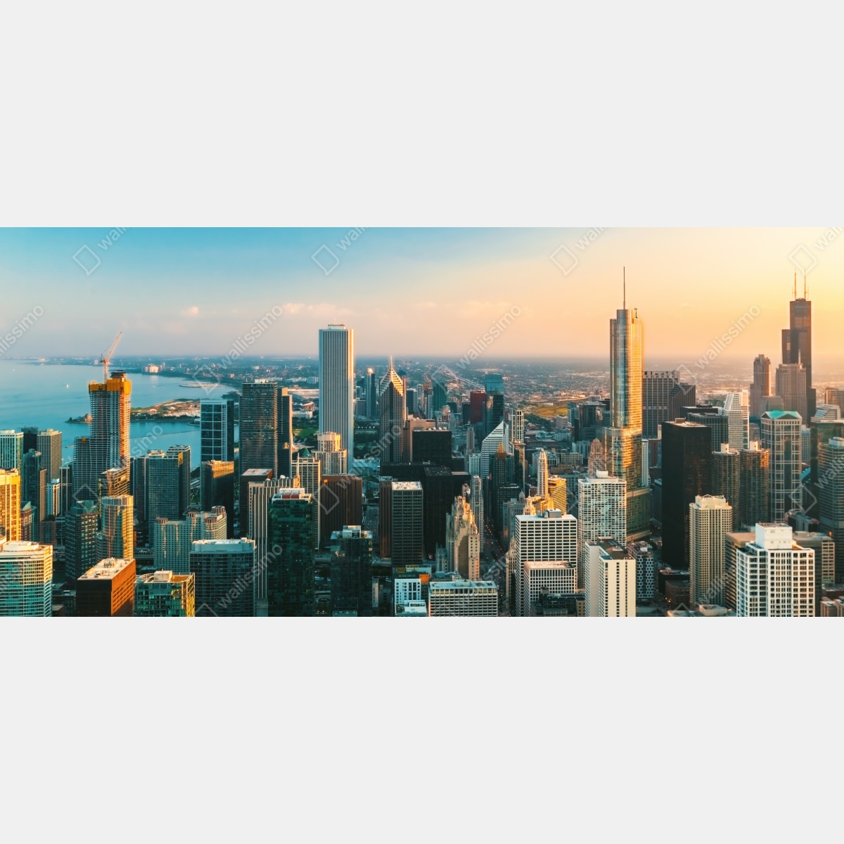 Schrankaufkleber Chicago skyline bei sonnenuntergang – Wallnifity® Schrankaufkleber Chicago skyline bei sonnenuntergang – Wallnifity®
