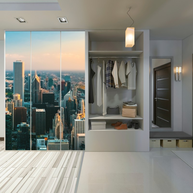 Schrankaufkleber Chicago skyline bei sonnenuntergang – Wallnifity® Schrankaufkleber Chicago skyline bei sonnenuntergang – Wallnifity®