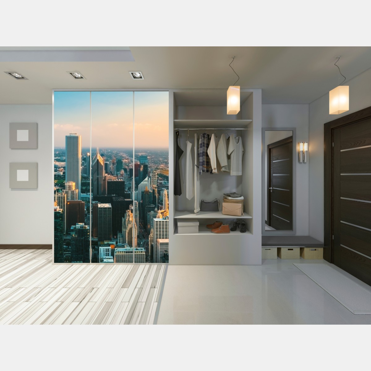 Schrankaufkleber Chicago skyline bei sonnenuntergang – Wallnifity® Schrankaufkleber Chicago skyline bei sonnenuntergang – Wallnifity®