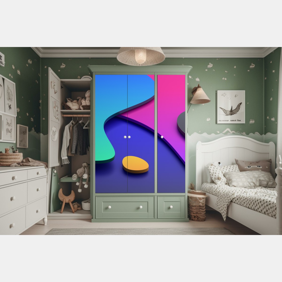 Schrankaufkleber lebhafte abstrakte 3d-kurven – Wallnifity® Schrankaufkleber lebhafte abstrakte 3d-kurven – Wallnifity®