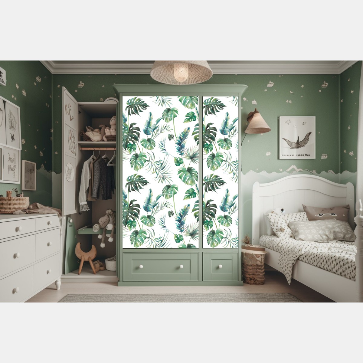 Schrankaufkleber aquarell tropische blätter muster – Wallnifity® Schrankaufkleber aquarell tropische blätter muster – Wallnifity®